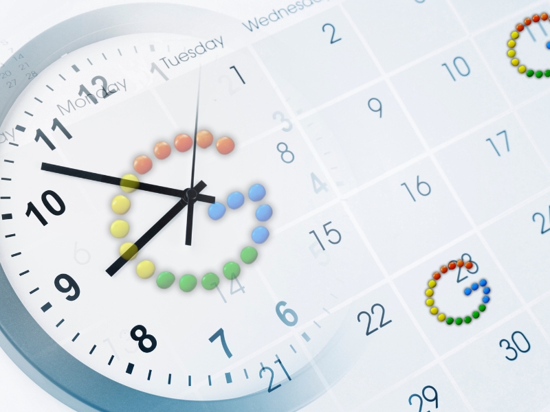 Clock overlayed on a calendar symbolising time-based ad scheduling for Google Ads optimisation.