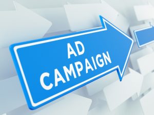 Google Ads automated rules displayed in an ad campaign image with an arrow pointing to the word 'Ad Campaign.