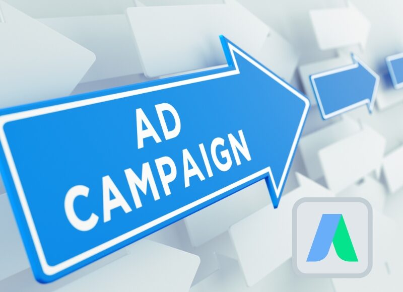 Arrow sign highlighting ad campaign direction with Google Ads logo, symbolising a limited google ads budget strategy.
