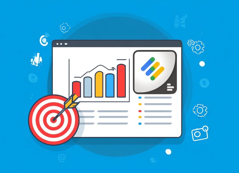 google ads management penrith showing growth chart, target icon, and campaign dashboard.