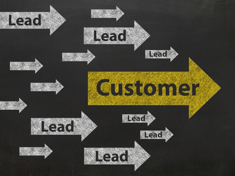 Lead arrows pointing to customer highlight google ads agency for small business benefits.