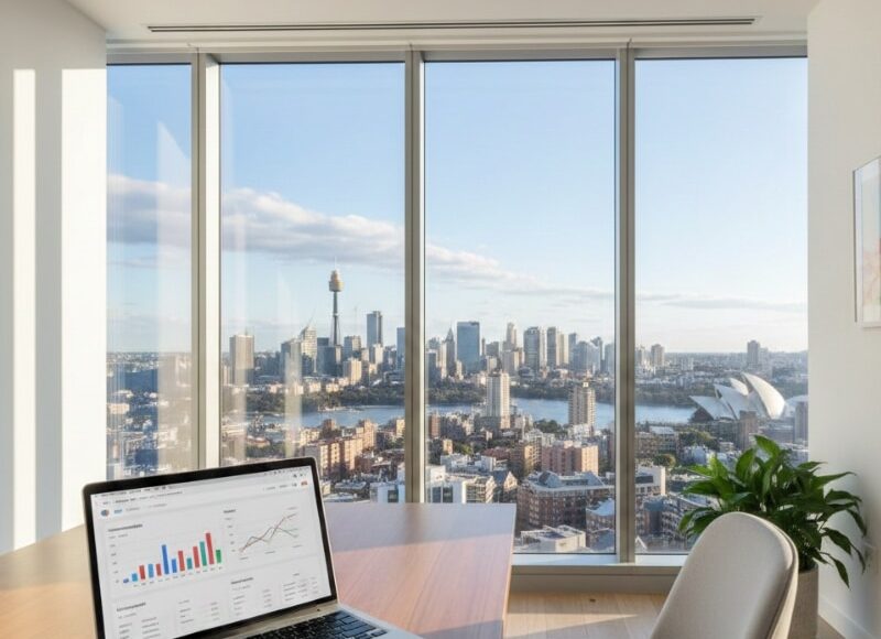 Sydney business owner analysing Google Ads campaign performance on laptop