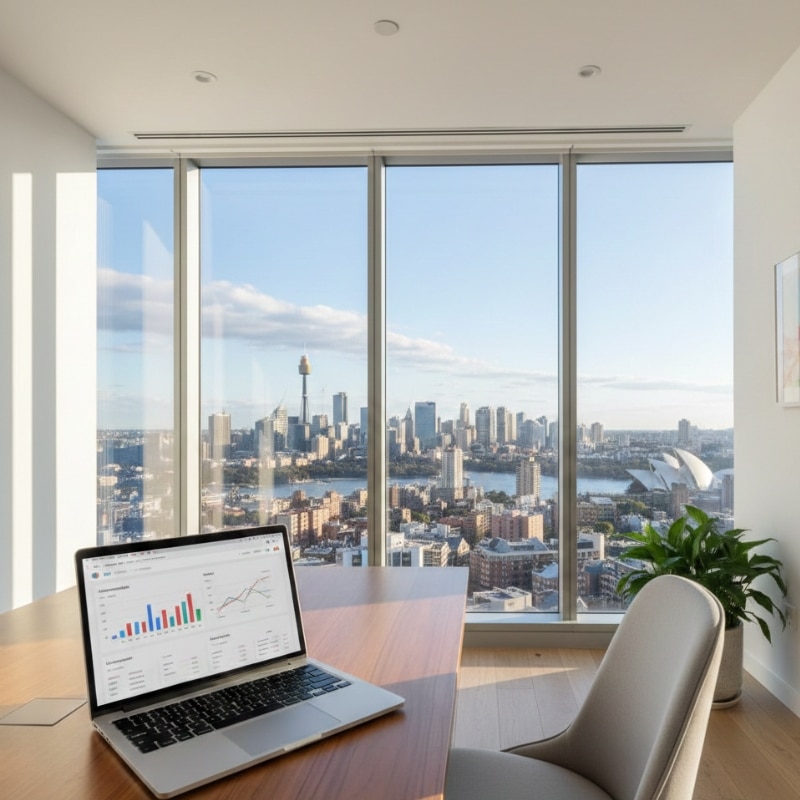 Sydney business owner analysing Google Ads campaign performance on laptop