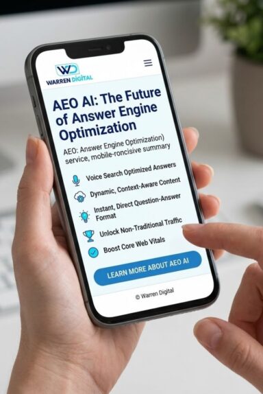 Phone showing AI search optimisation and answer engine service page