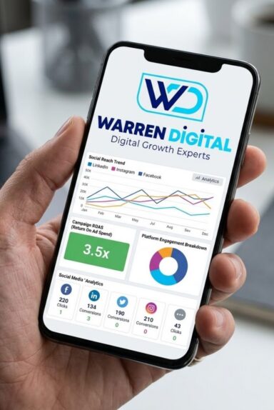 Mobile dashboard showing social media campaign reporting and platform analytics