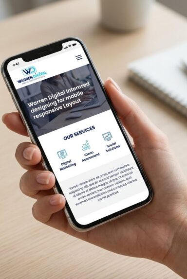 Responsive website design shown on mobile phone screen