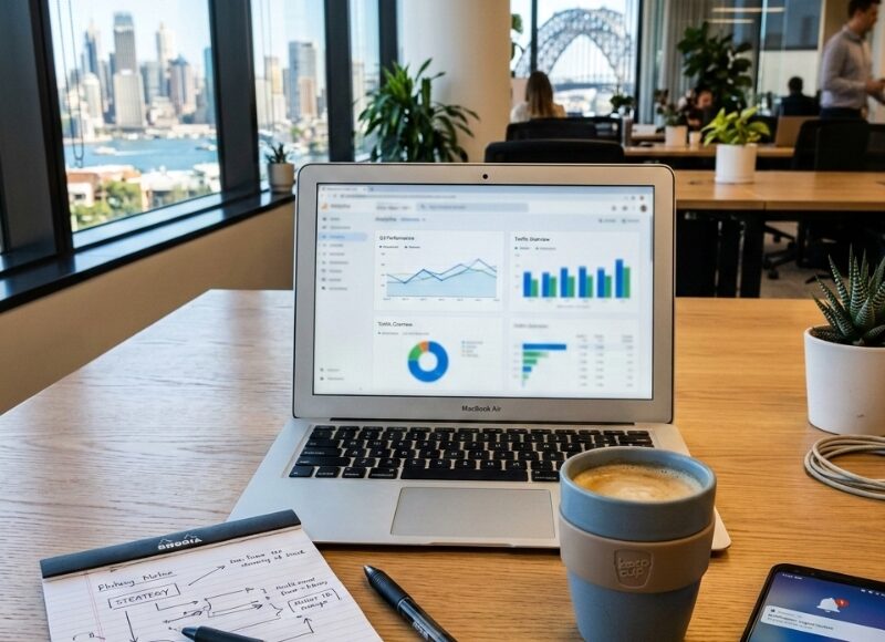Laptop on an office desk showing analytics while diagnosing a sudden drop in Google Ads leads in Sydney