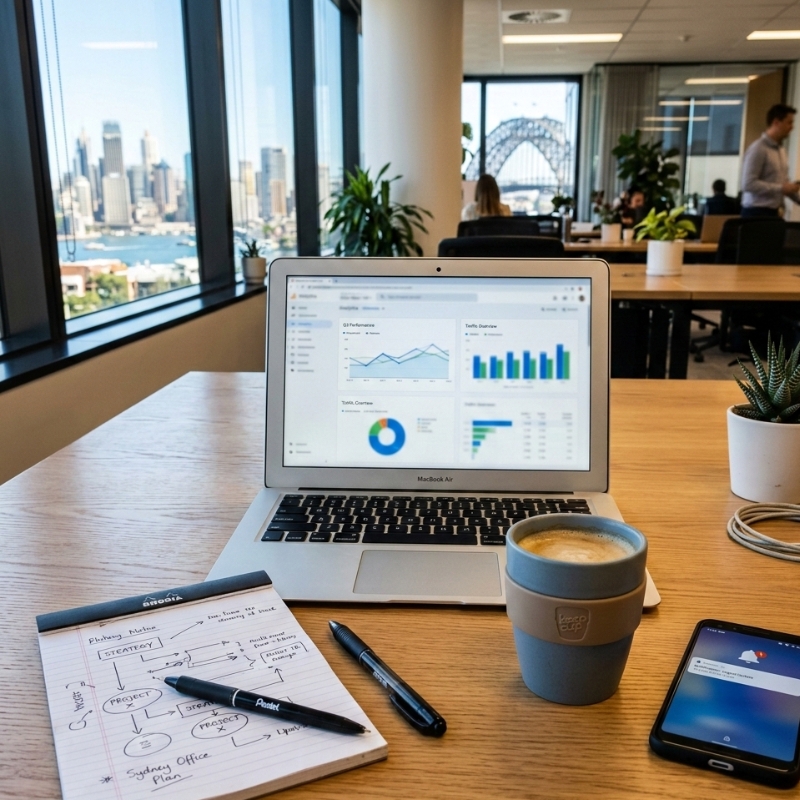 Laptop on an office desk showing analytics while diagnosing a sudden drop in Google Ads leads in Sydney