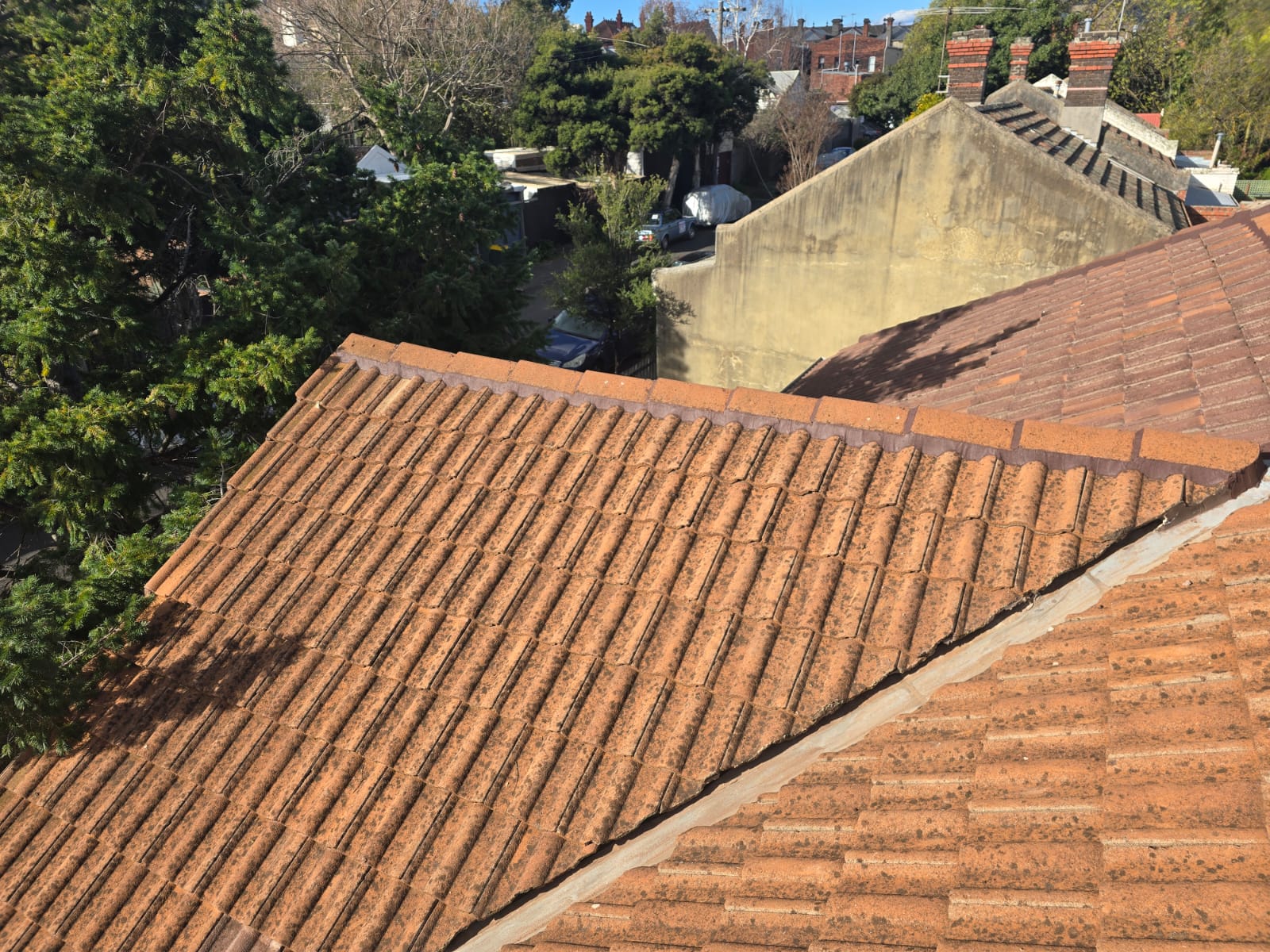 Tiled residential roof after restoration work on a Melbourne home