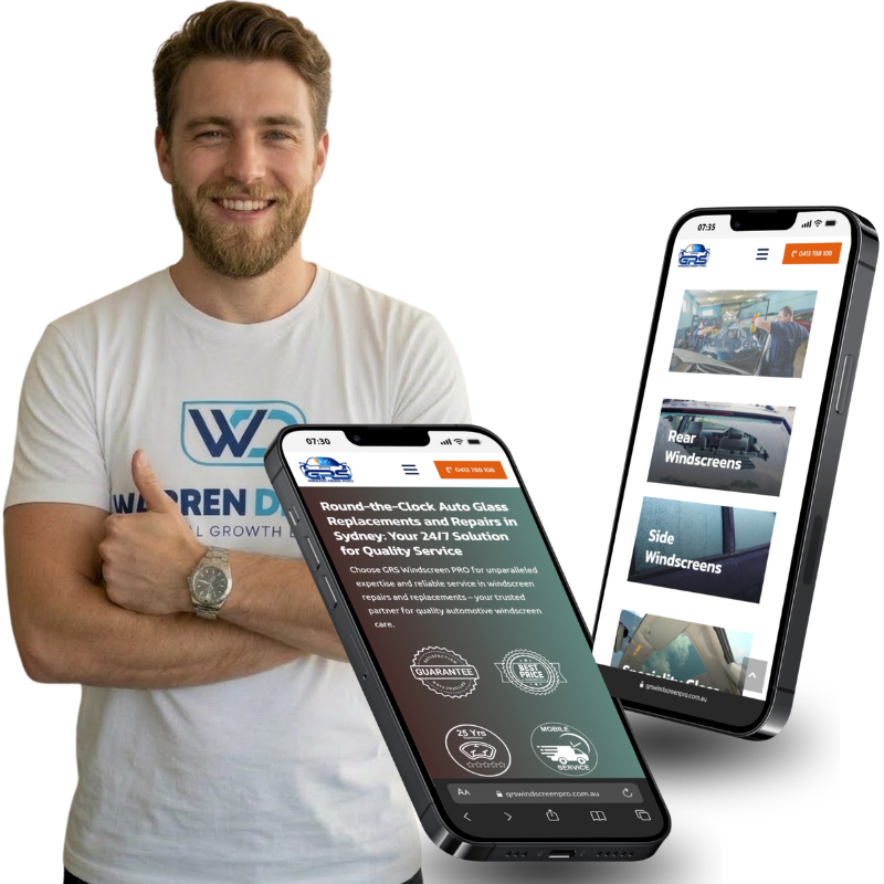 Warren Digital case study image showing GRS Windscreen PRO website on mobile screens