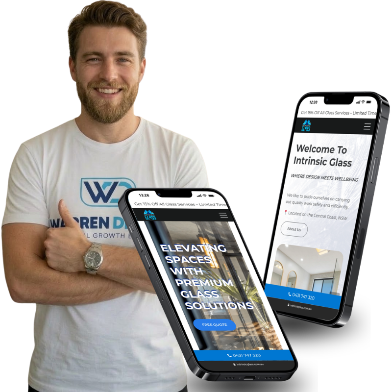 Warren Digital case study image showing Intrinsic Glass website on mobile screens