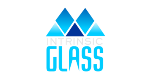 Intrinsic Glass logo in blue with geometric triangle icon above the brand name