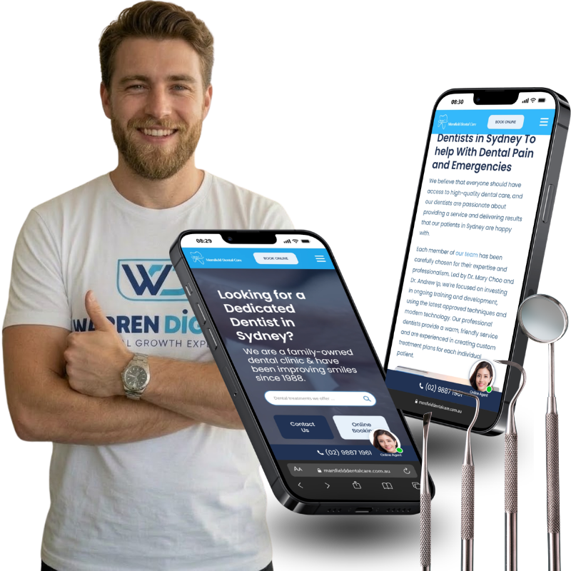 Warren Digital case study image showing Marsfield Dental Care website on mobile screens