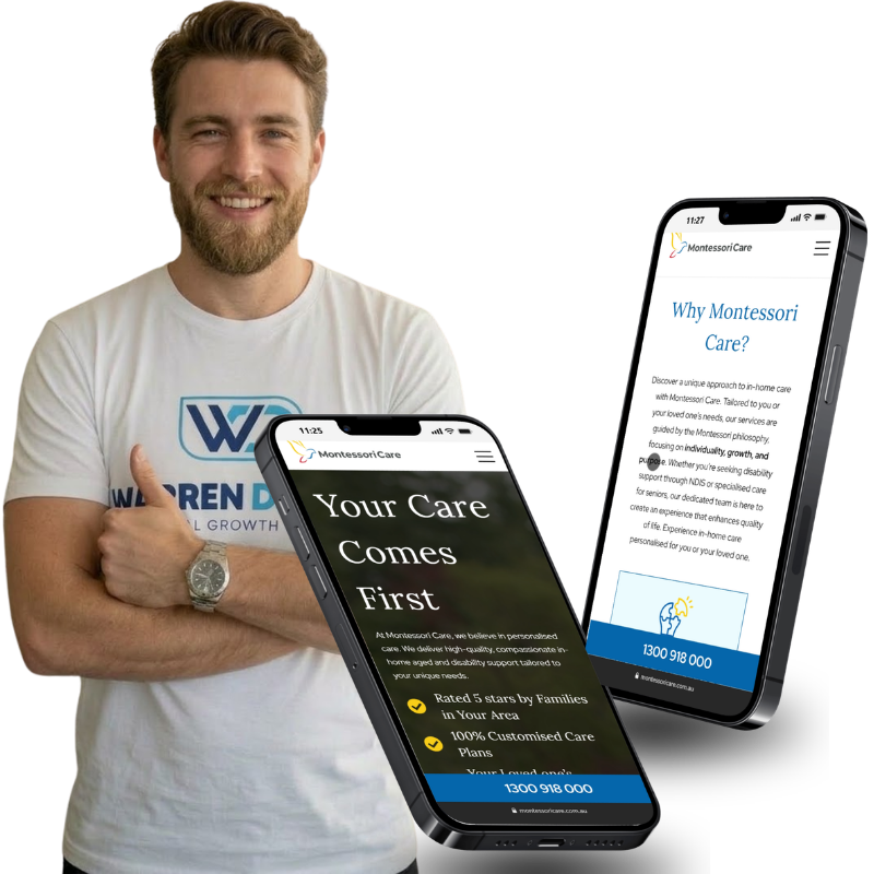 Warren Digital case study image showing Montessori Care website on mobile screens