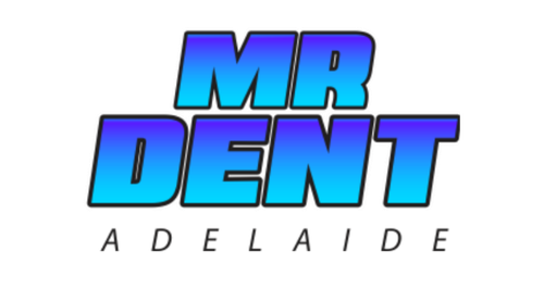 Mr Dent Adelaide logo in blue gradient text on a black background