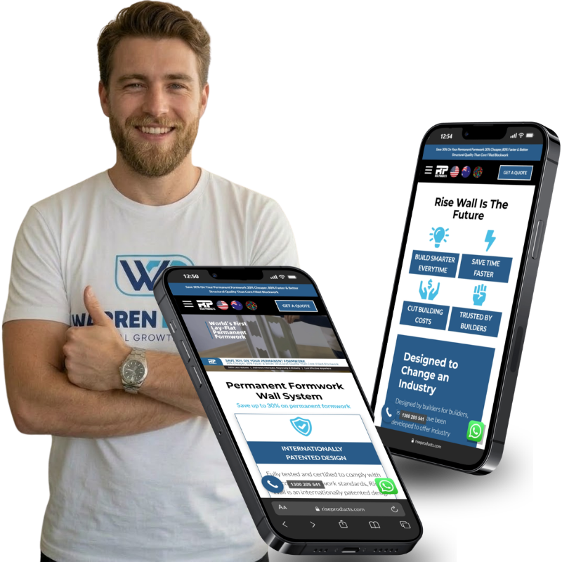 Warren Digital case study image showing Rise Products website on mobile screens