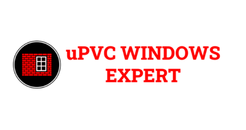 uPVC Windows Expert logo in red with window icon on black background