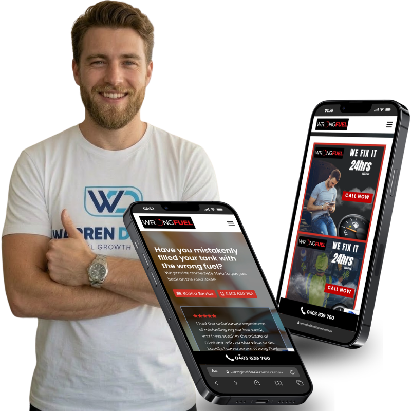 Warren Digital case study image showing Wrong Fuel website on mobile screens