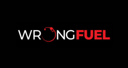 Wrong Fuel logo in white and red on a black background