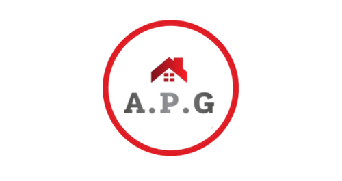 A.P.G. logo with red house icon inside a circular badge