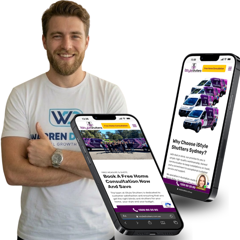 Warren Digital case study image showing iStyle Shutters website on mobile screens
