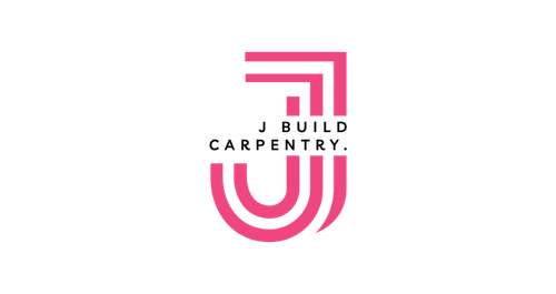 JBuild Carpentry logo in pink with stylised lettermark icon