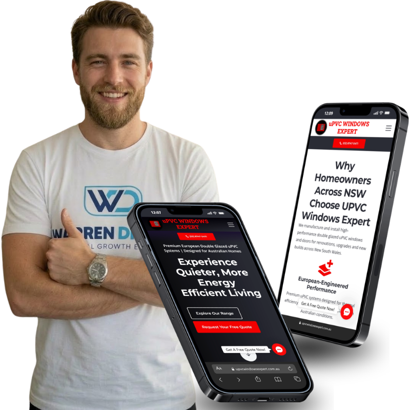 Warren Digital case study image showing uPVC Windows Expert website on mobile screens